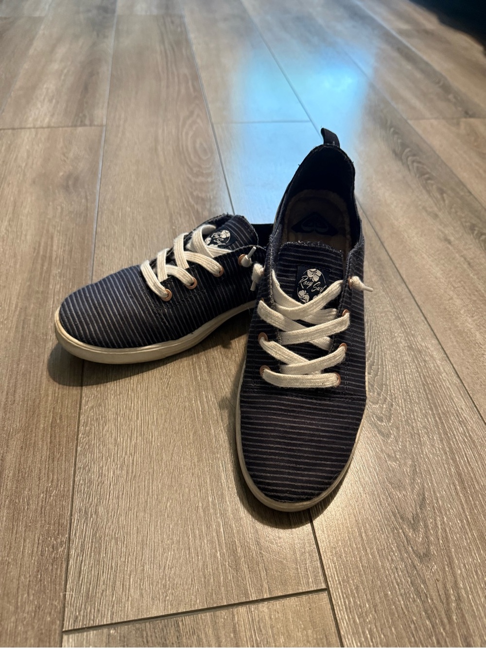 Navy Pinstripe Women's Sneakers with White Laces